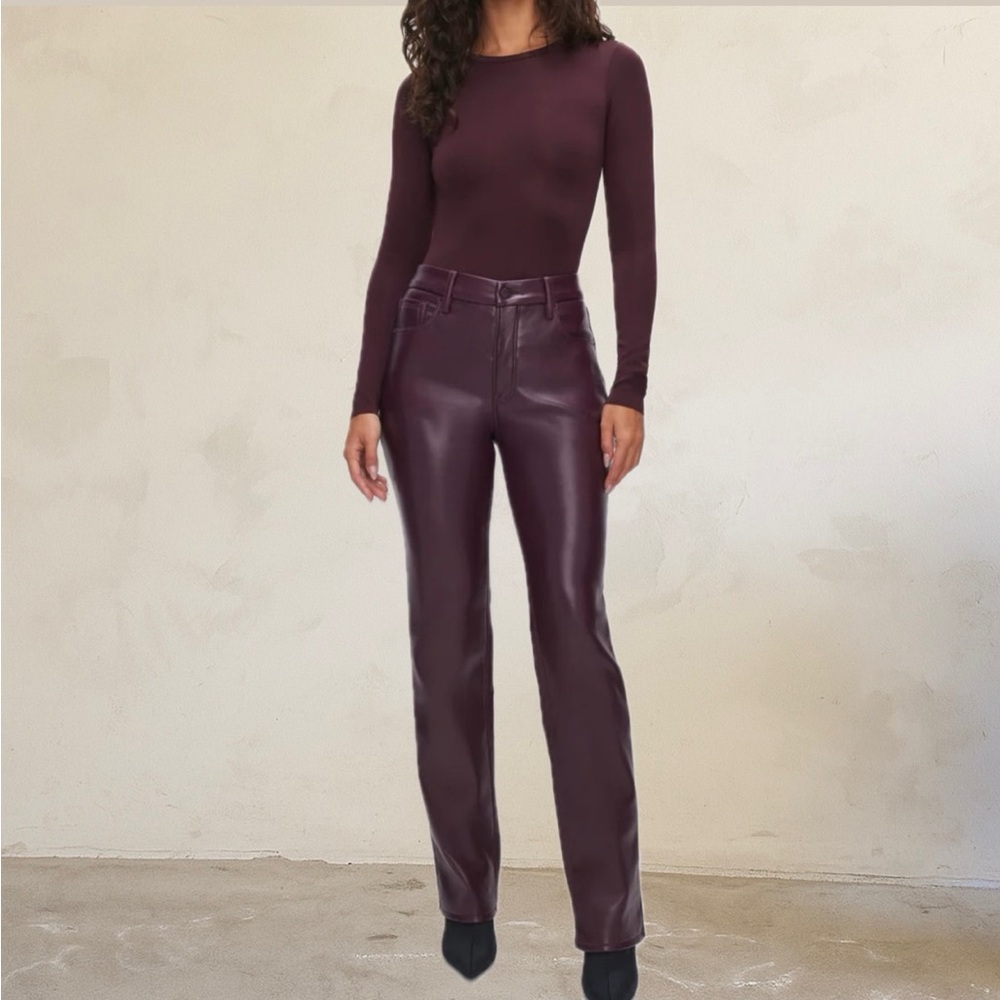 Good American Good Icon Faux Leather Pants in Malbec
